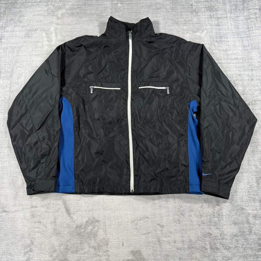 Nike Jacket Youth Large 12-14 Black Blue Windbreaker Vintage 90s Mesh Lined